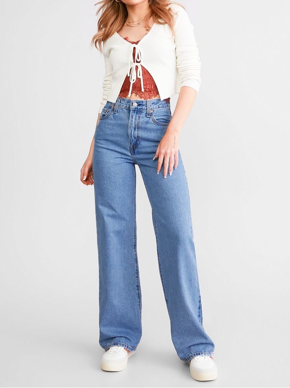 Levi’s Ribcage High Rise Wide Leg Splash Zone Blue Denim Sz 27 Little Loved